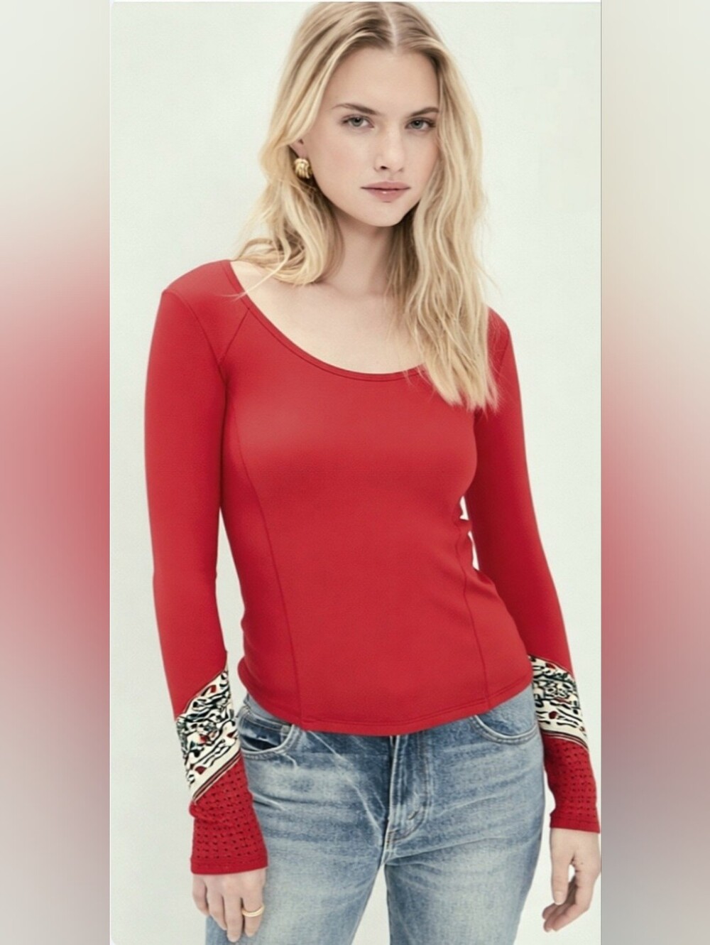 Free People Bandana Cuff Thermal Top-Cedar Red